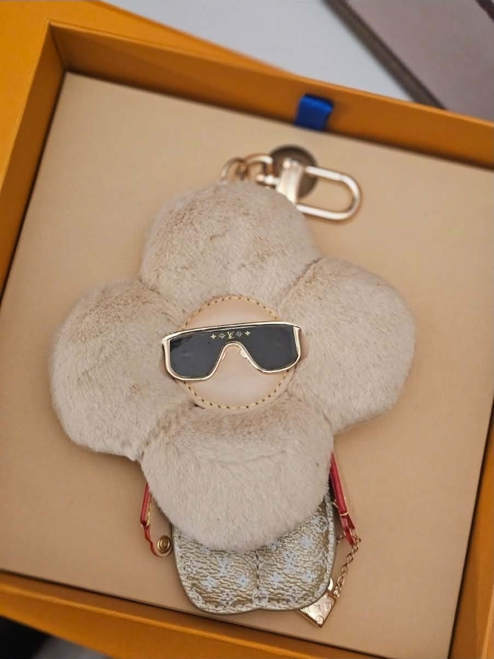 LV Vivienne GOLD Flower Fur Bag Charm Keychain